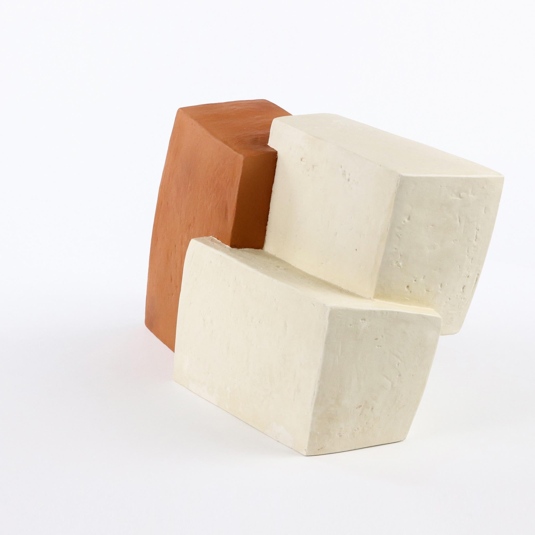 Formes par Delphine Brabant - Sculpture géométrique abstraite, blocs, blanc, orange