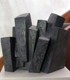 Suspension II by Delphine Brabant - Abstract geometric sculpture, bronze, black
