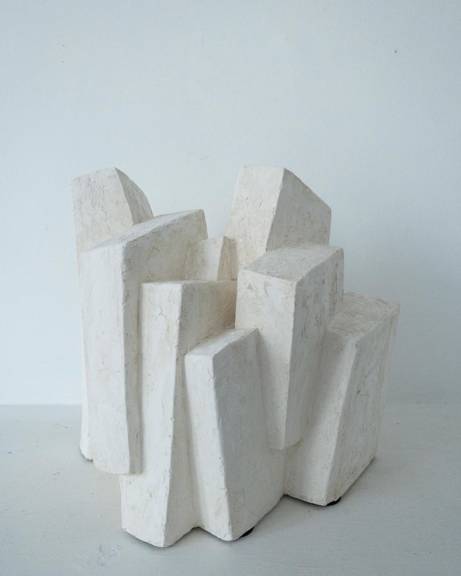 Suspension II by Delphine Brabant - Abstract geometric sculpture, plaster, white For Sale 9