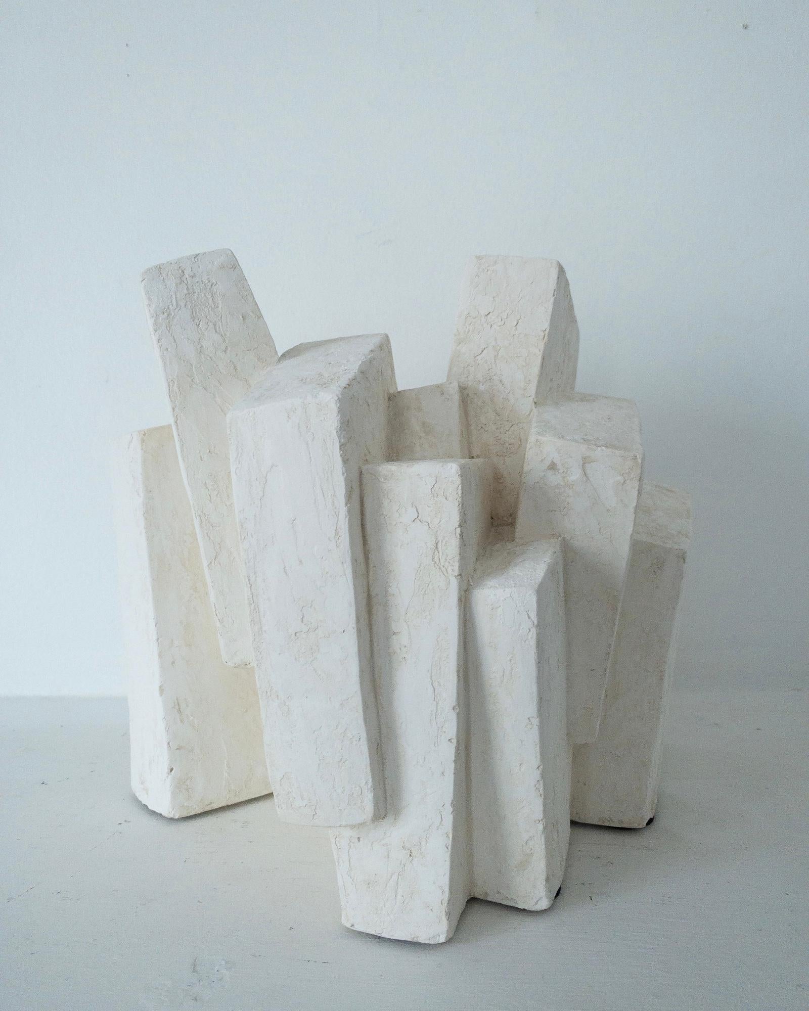 Suspension II by Delphine Brabant - Abstract geometric sculpture, plaster, white For Sale 10