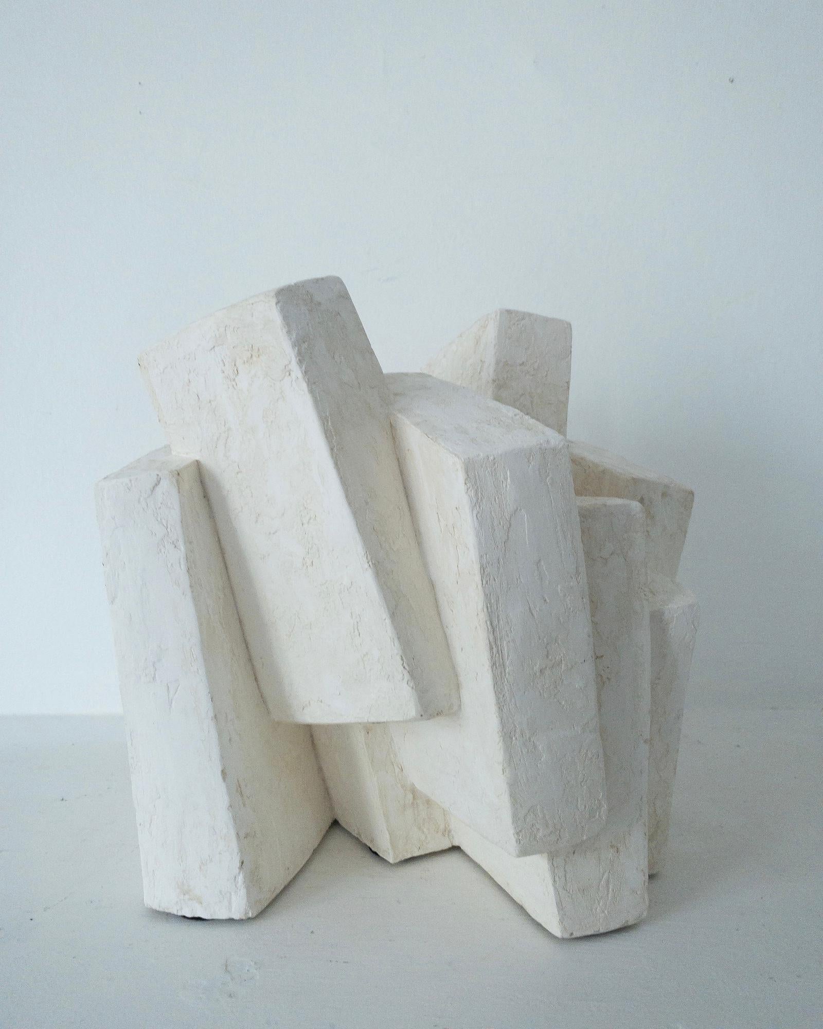 Suspension II by Delphine Brabant - Abstract geometric sculpture, plaster, white For Sale 11