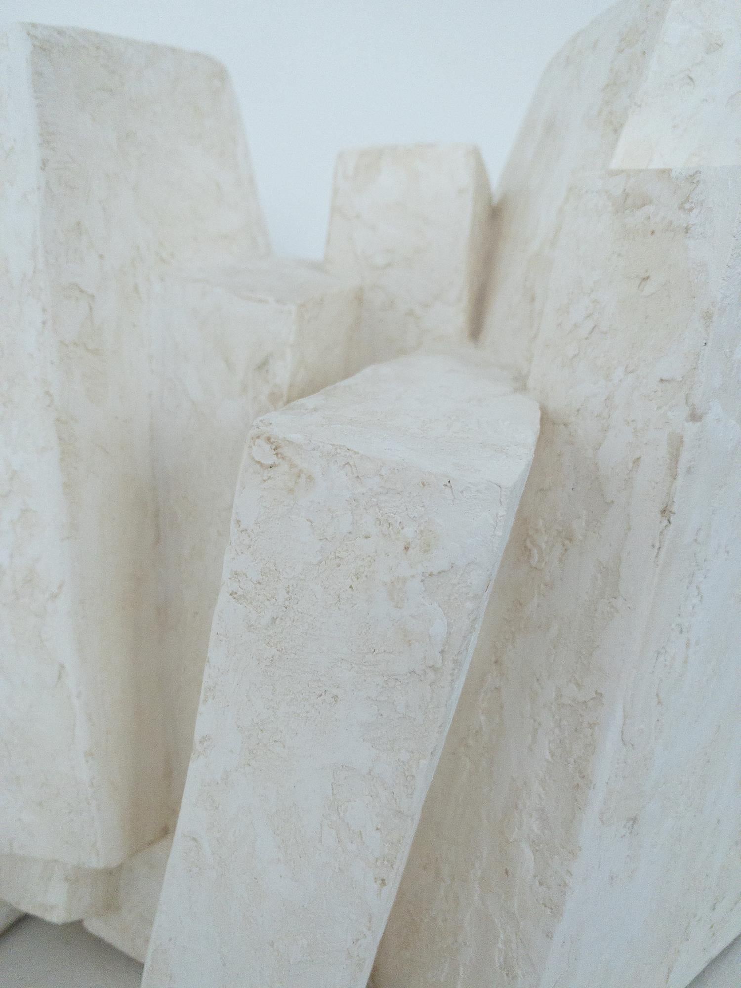 Suspension II by Delphine Brabant - Abstract geometric sculpture, plaster, white For Sale 15