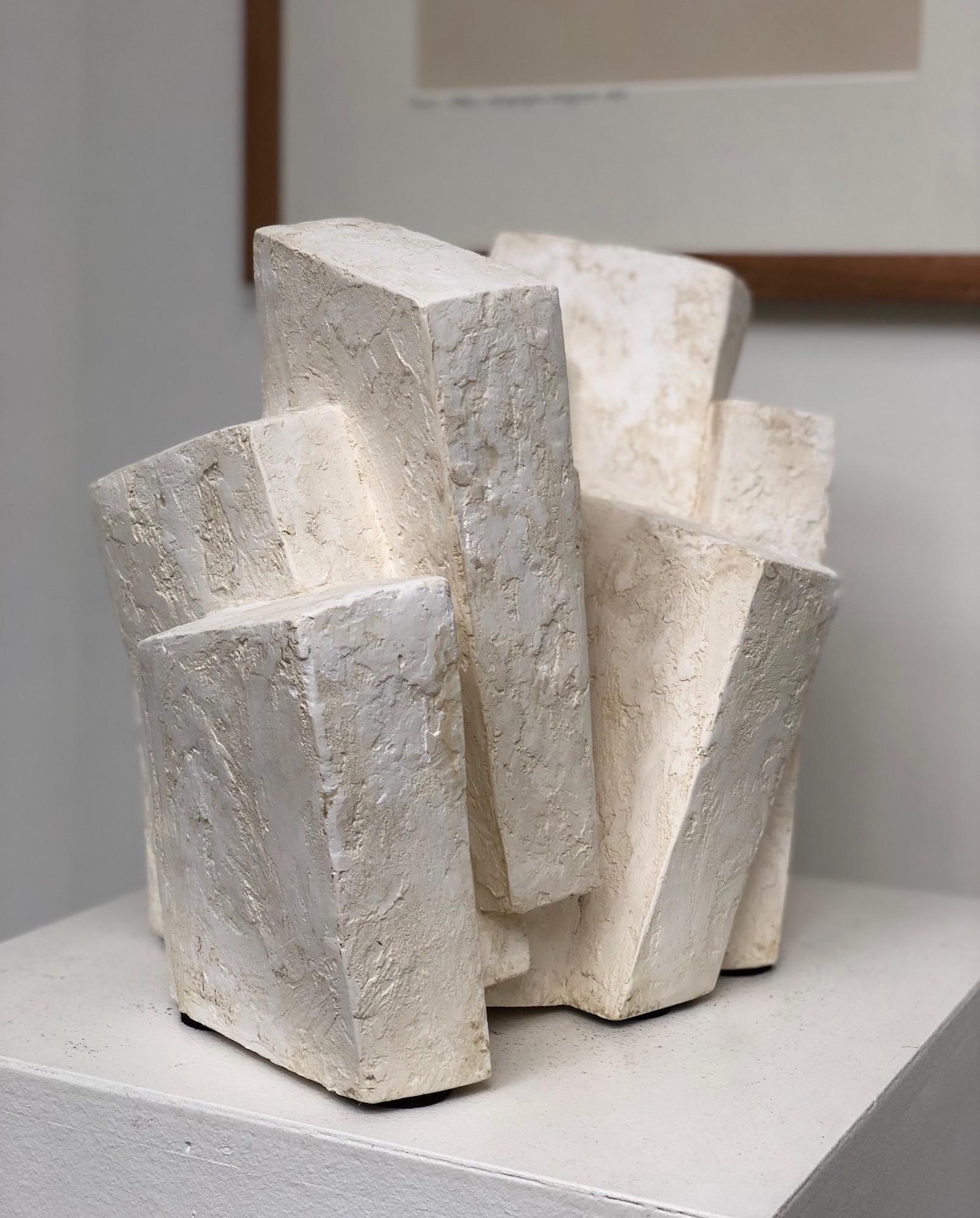 Suspension II by Delphine Brabant - Abstract geometric sculpture, plaster, white For Sale 3