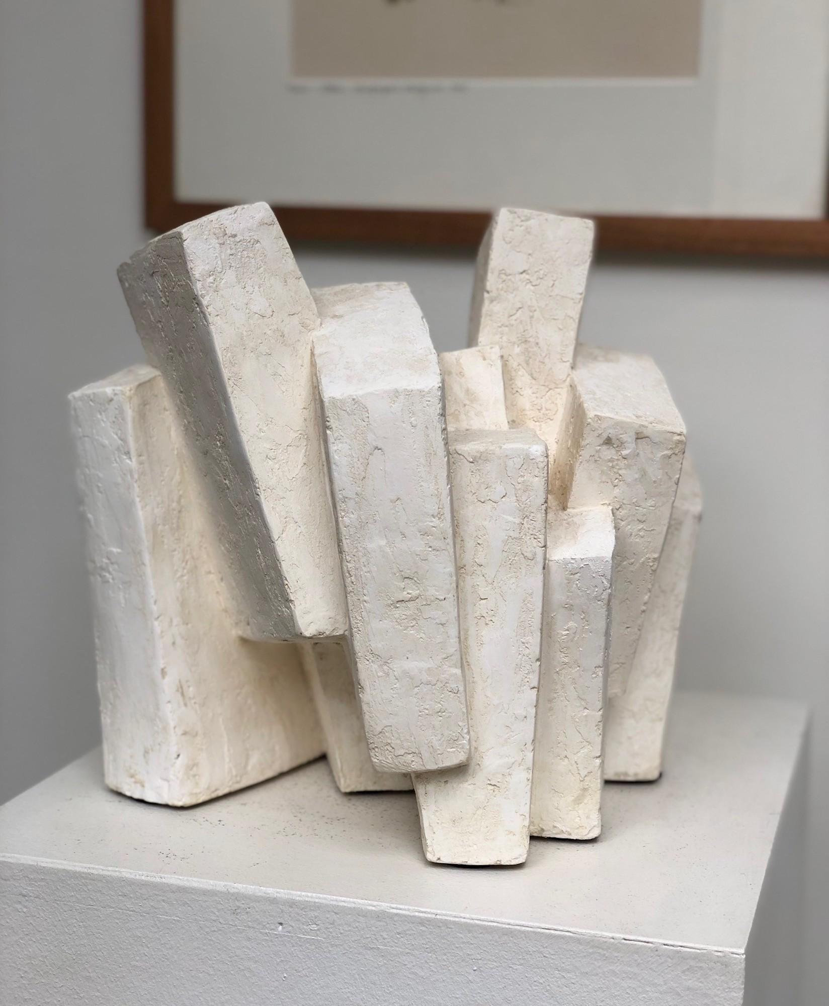 Suspension II by Delphine Brabant - Abstract geometric sculpture, plaster, white For Sale 4
