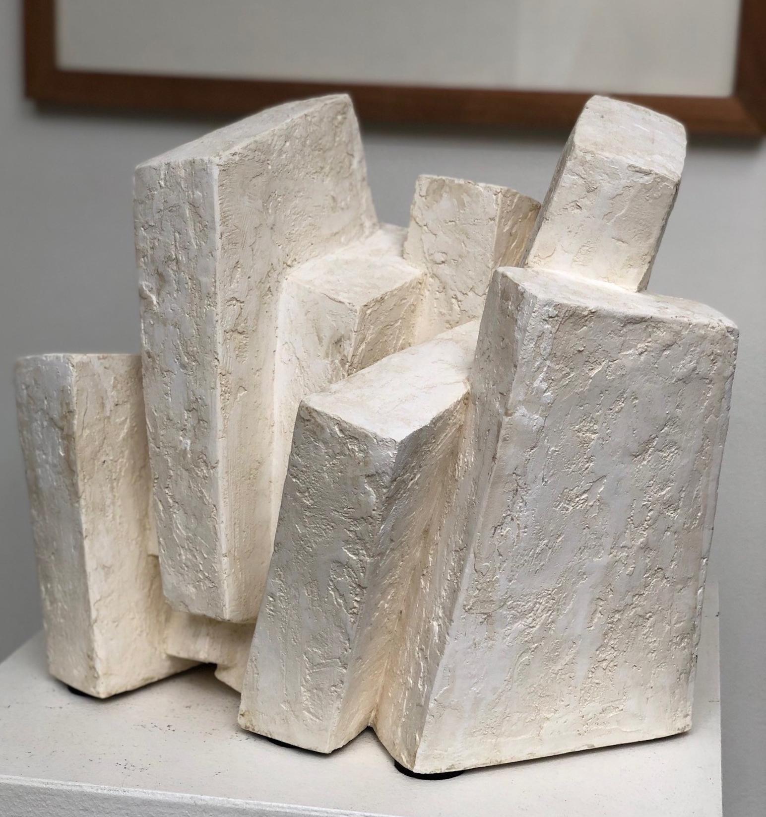 Suspension II by Delphine Brabant - Abstract geometric sculpture, plaster, white For Sale 5