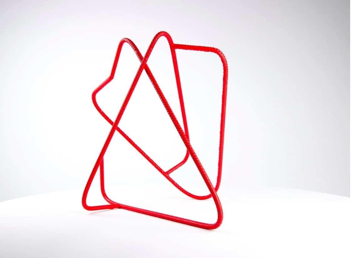 Tri-Angle is a painted steel sculpture by contemporary artist Delphine Brabant, dimensions are 40 × 40 × 35 cm (15.7 × 15.7 × 13.8 in). This unique sculpture is signed and comes with a certificate of authenticity.

Delphine Brabant is guided by the