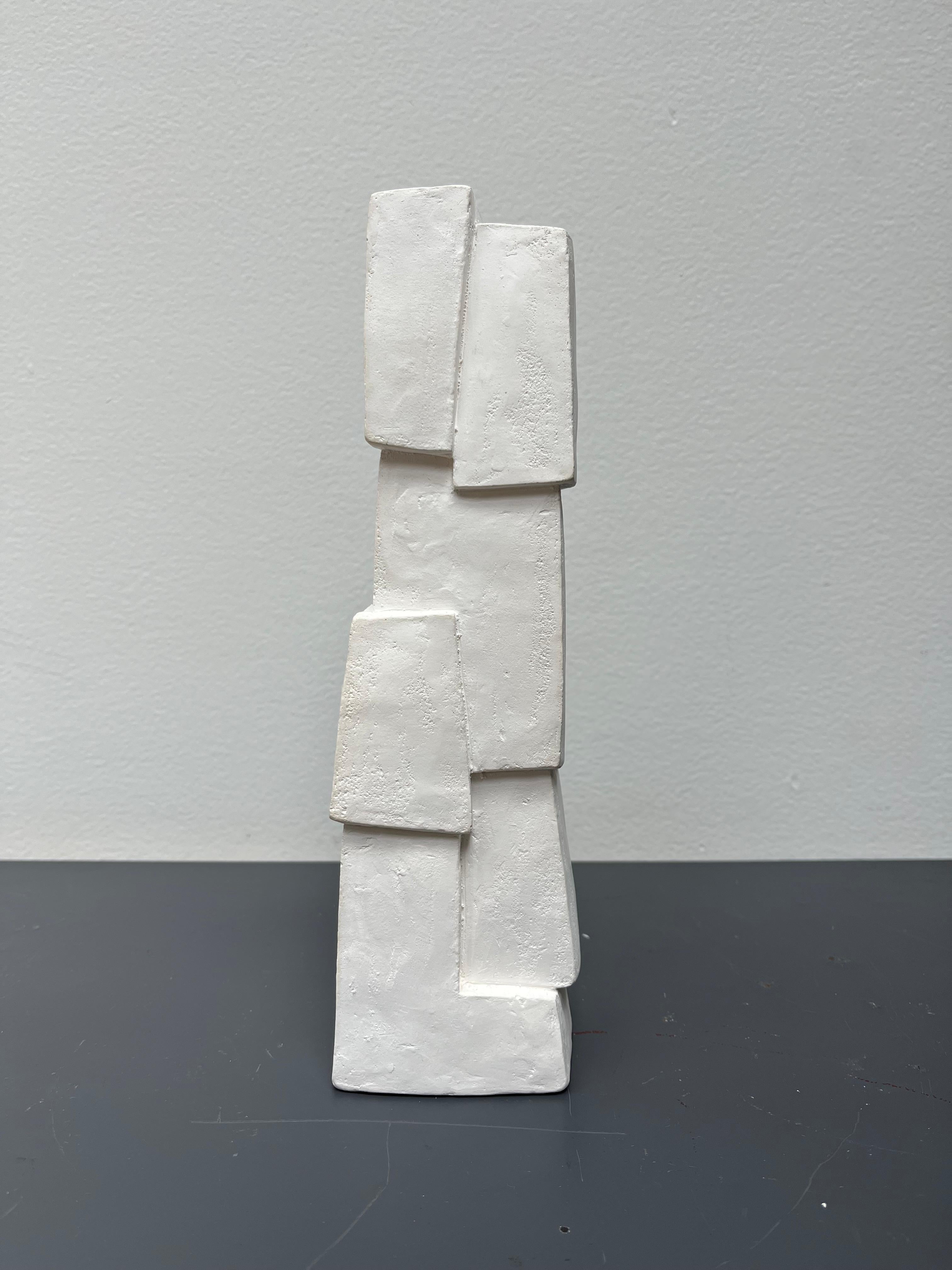 Union VI, Plaster by Delphine Brabant - Geometric Abstract Sculpture, White