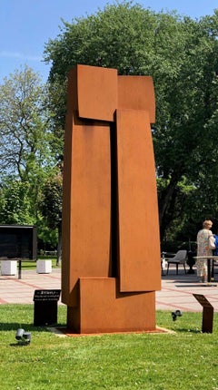 Unity I by Delphine Brabant - Abstract geometric sculpture, corten steel, brown