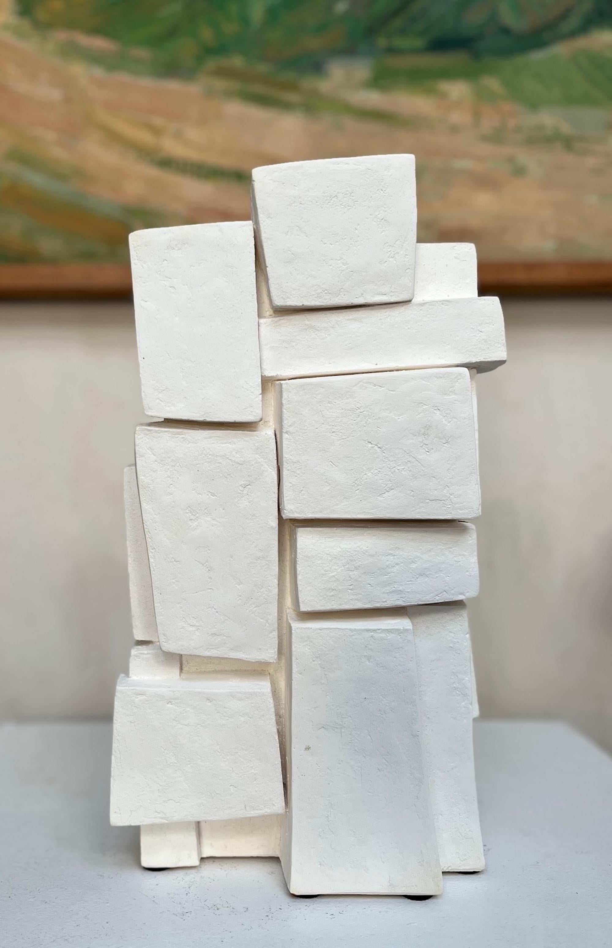Unity I, Plaster by Delphine Brabant - Abstract geometric sculpture, white