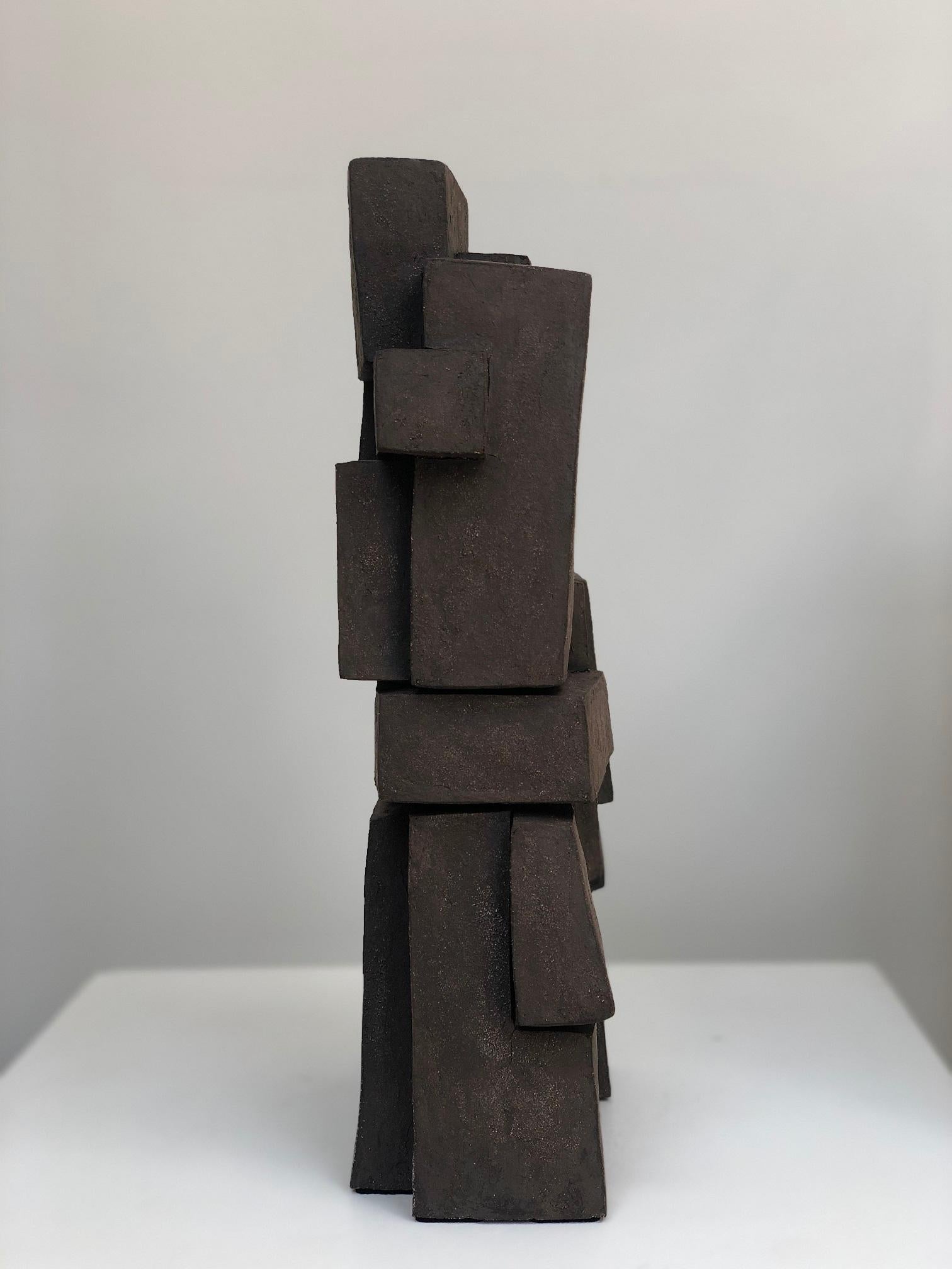 Unity I, Terracotta (Geometric Sculpture) - Gray Abstract Sculpture by Delphine Brabant
