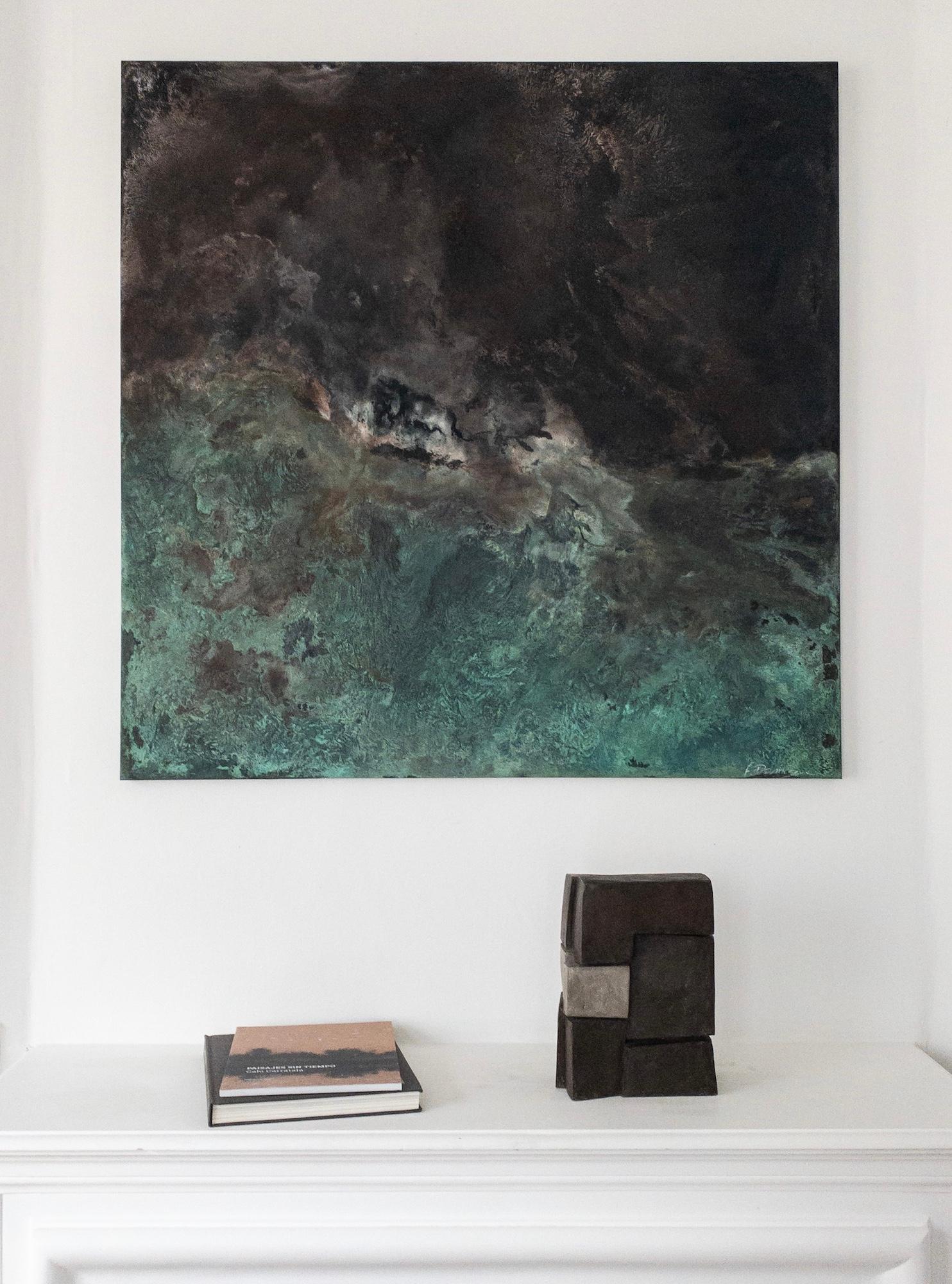 Unity II by Delphine Brabant - Abstract geometric sculpture, terracotta, brown For Sale 1