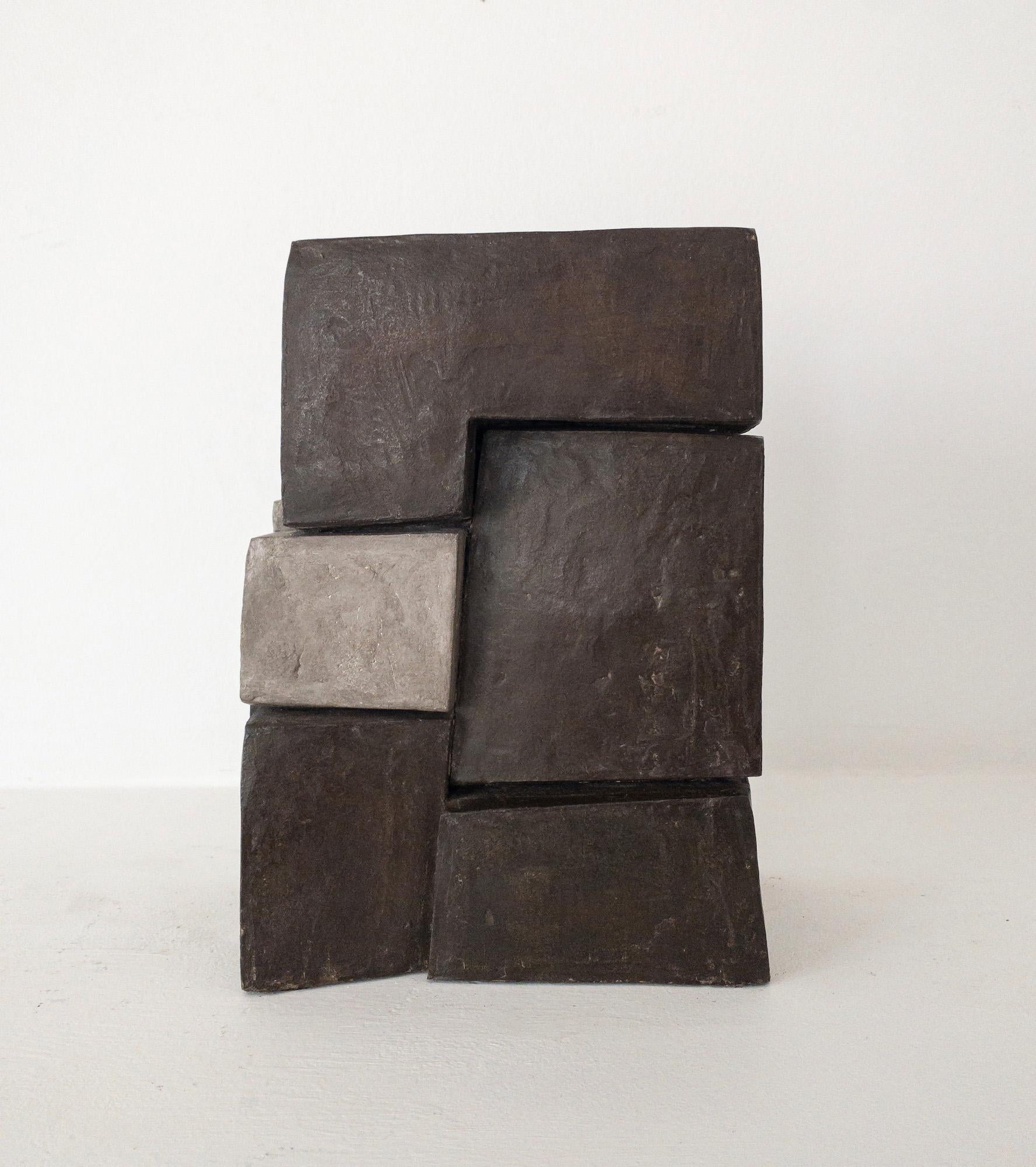 Unity II by Delphine Brabant - Abstract geometric sculpture, terracotta, brown For Sale 2