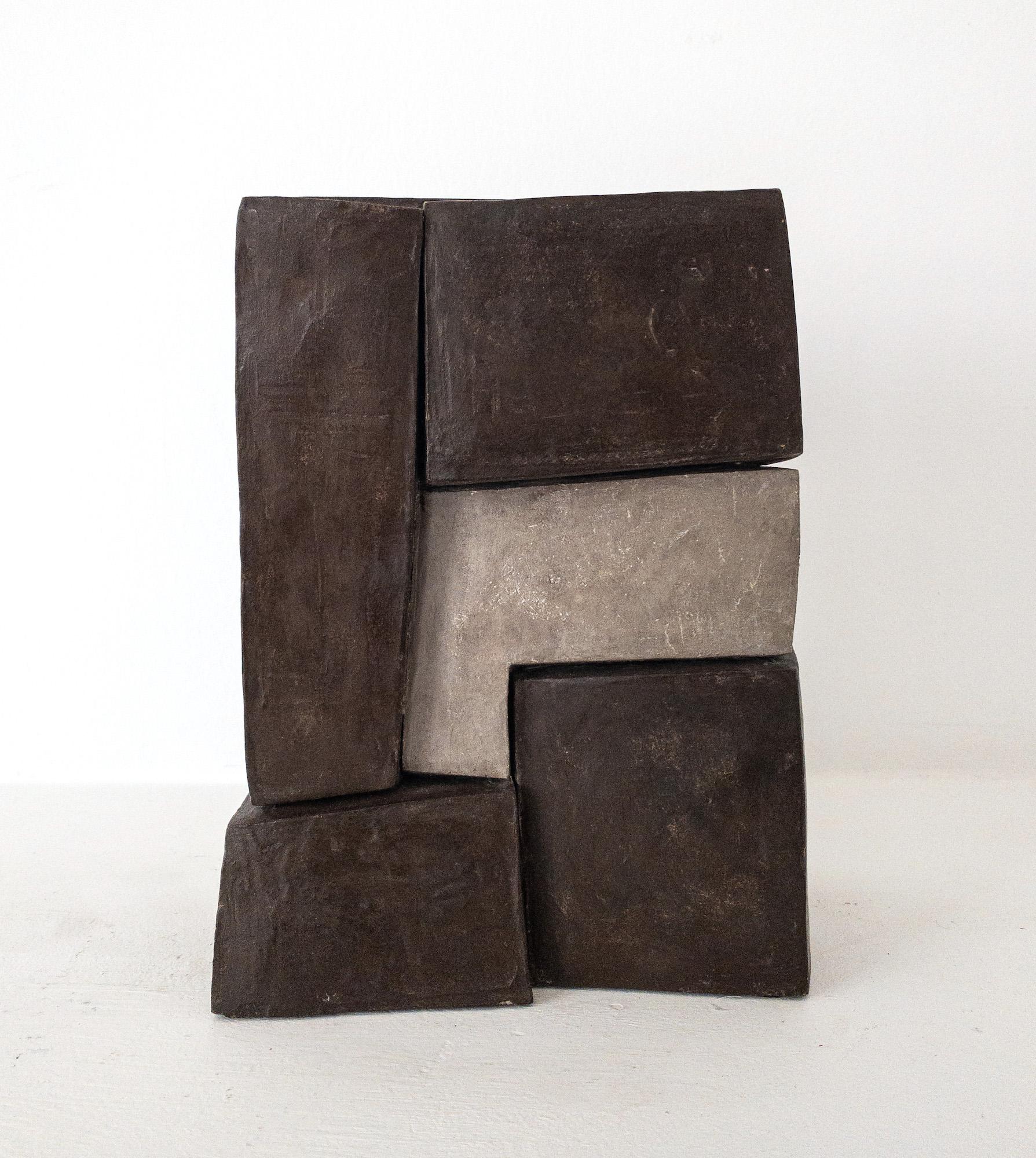 Unity II by Delphine Brabant - Abstract geometric sculpture, terracotta, brown For Sale 4