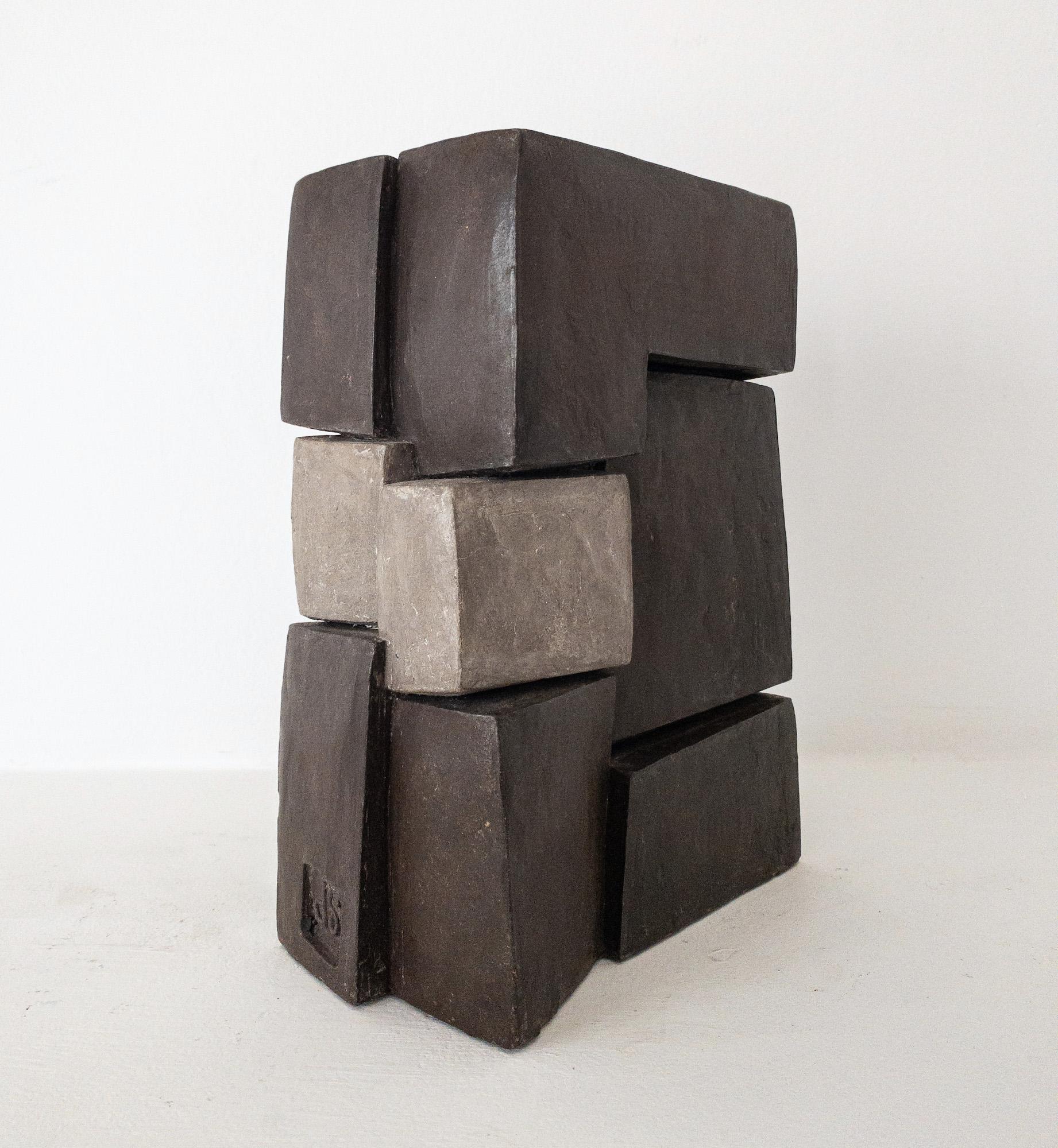 Unity II by Delphine Brabant - Abstract geometric sculpture, terracotta, brown For Sale 6