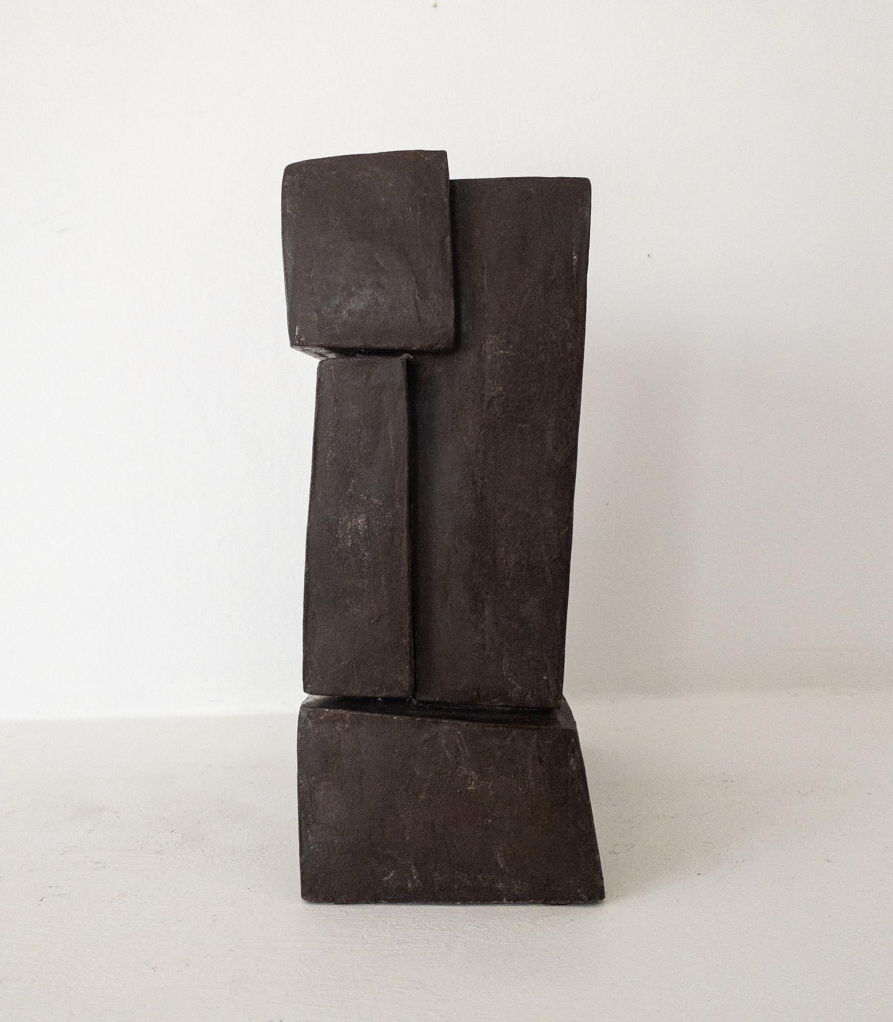 Unity II by Delphine Brabant - Abstract geometric sculpture, terracotta, brown For Sale 7