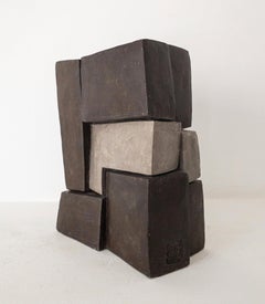 Unity II by Delphine Brabant - Abstract geometric sculpture, terracotta, brown