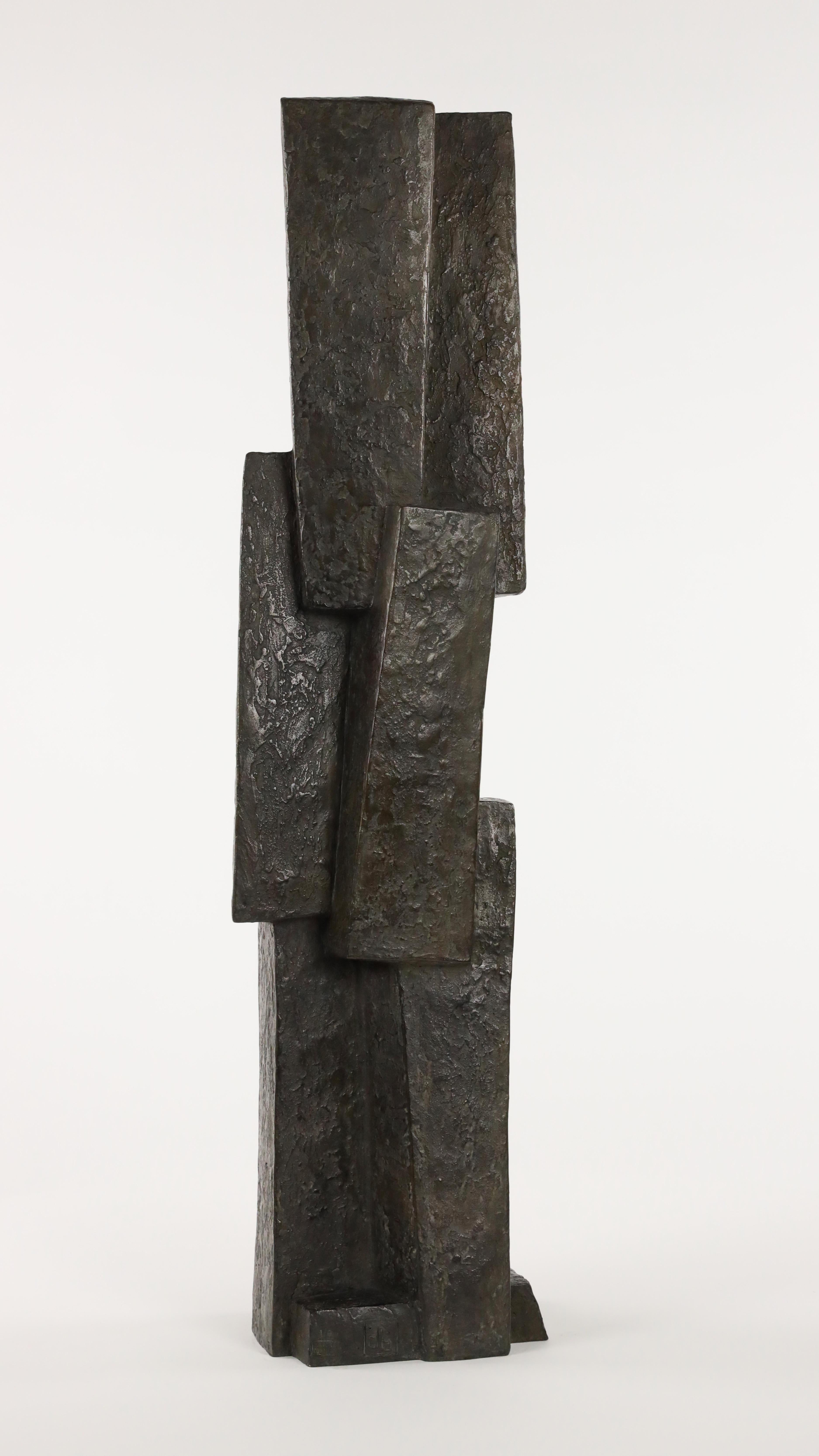 Unity III by Delphine Brabant - Abstract Geometric Sculpture, Bronze Column