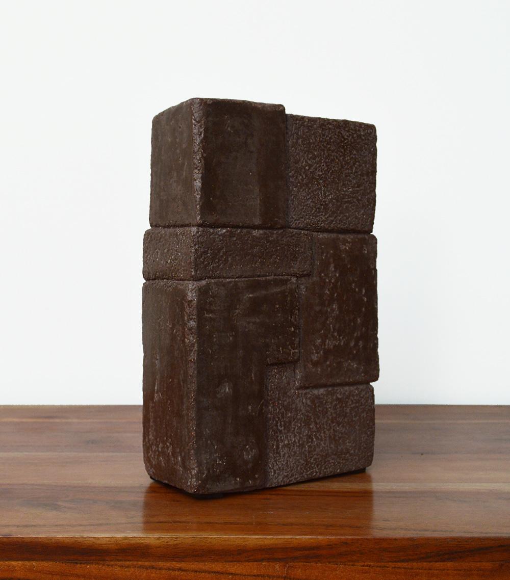 Unity V by Delphine Brabant - Abstract geometric sculpture, terracotta, brown For Sale 2