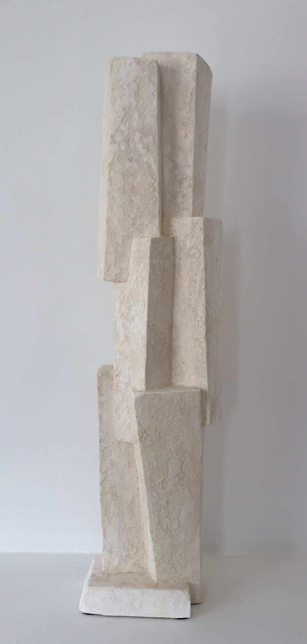 Unity VIII by Delphine Brabant - Abstract geometric sculpture, plaster, white For Sale 11