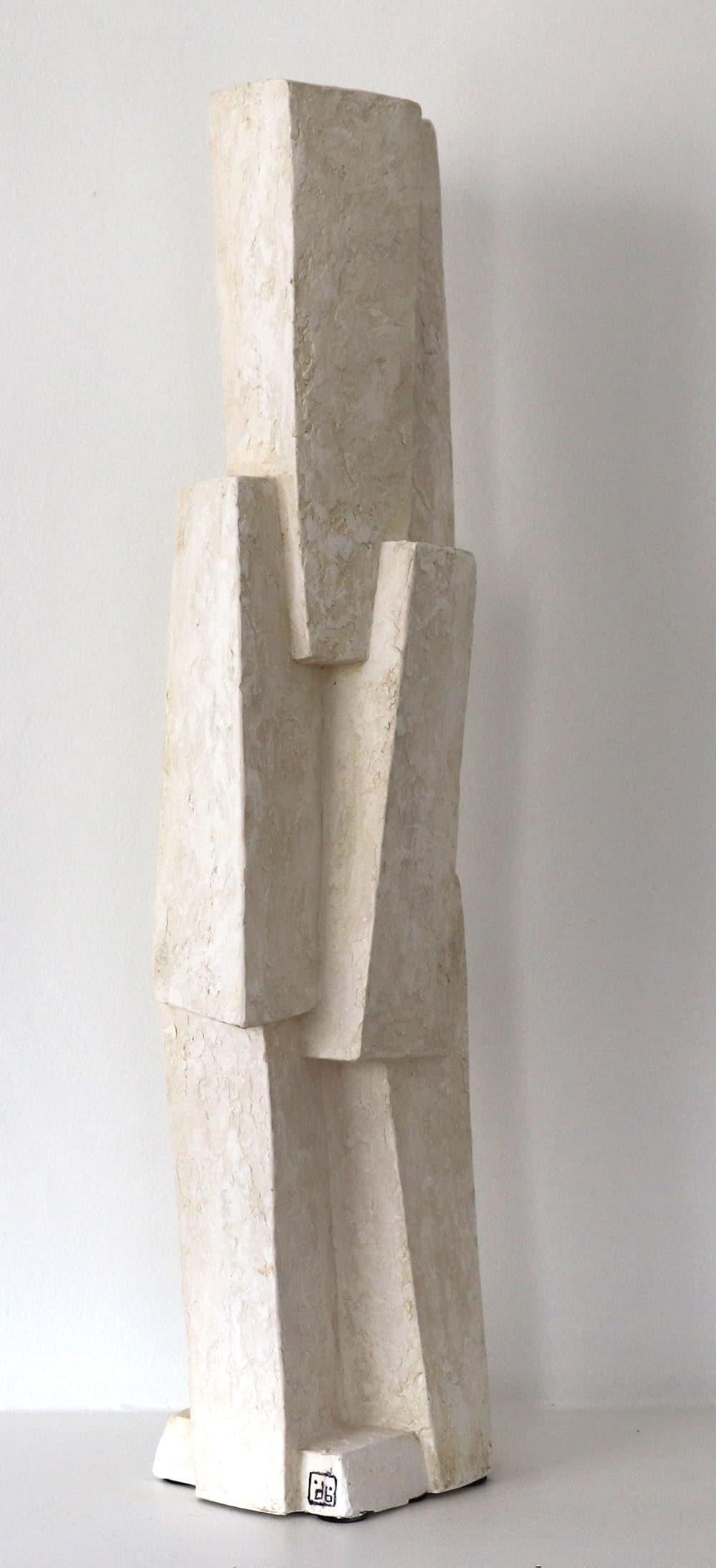 Unity VIII by Delphine Brabant - Abstract geometric sculpture, plaster, white For Sale 12