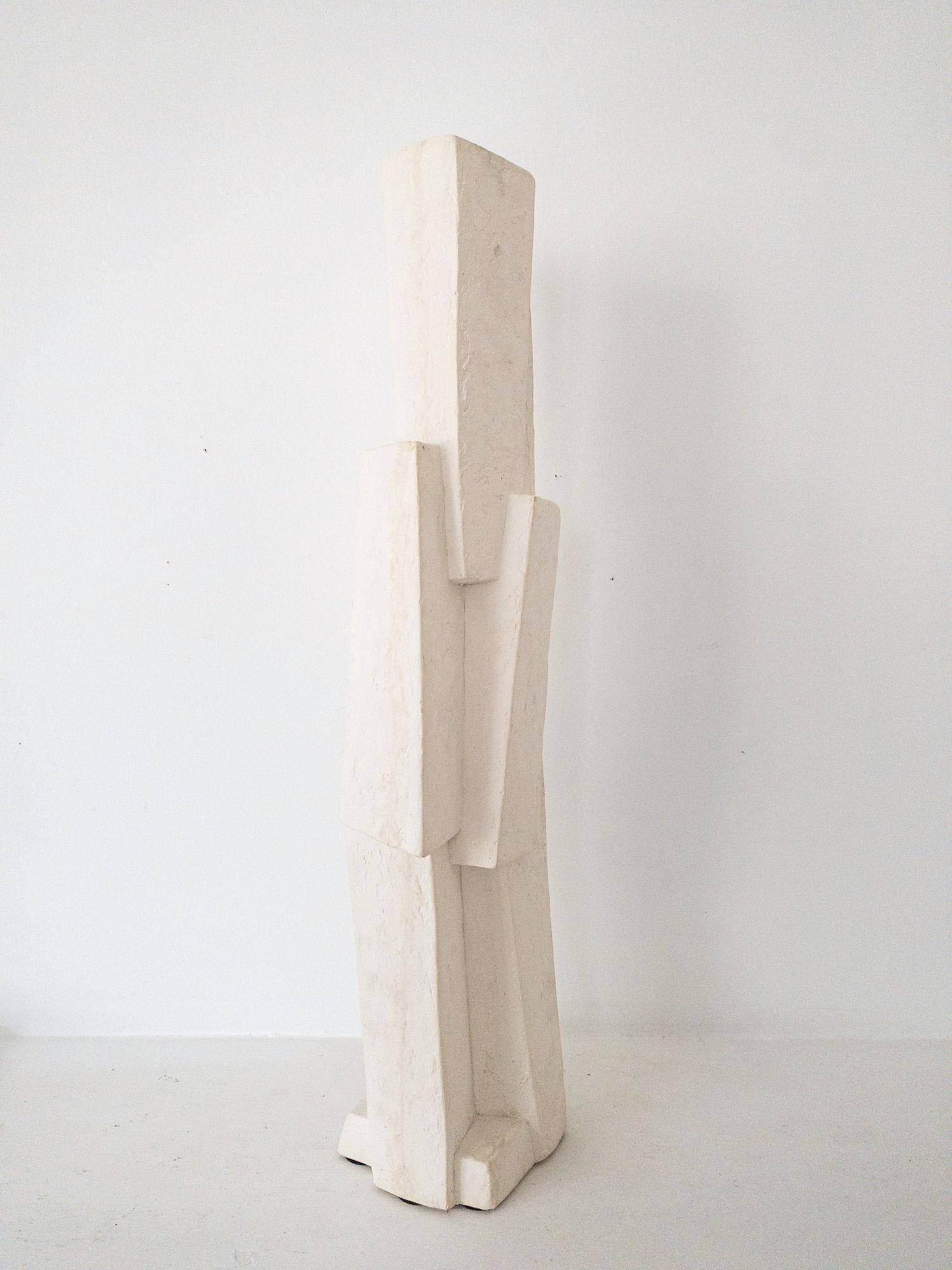 Unity VIII by Delphine Brabant - Abstract geometric sculpture, plaster, white For Sale 2