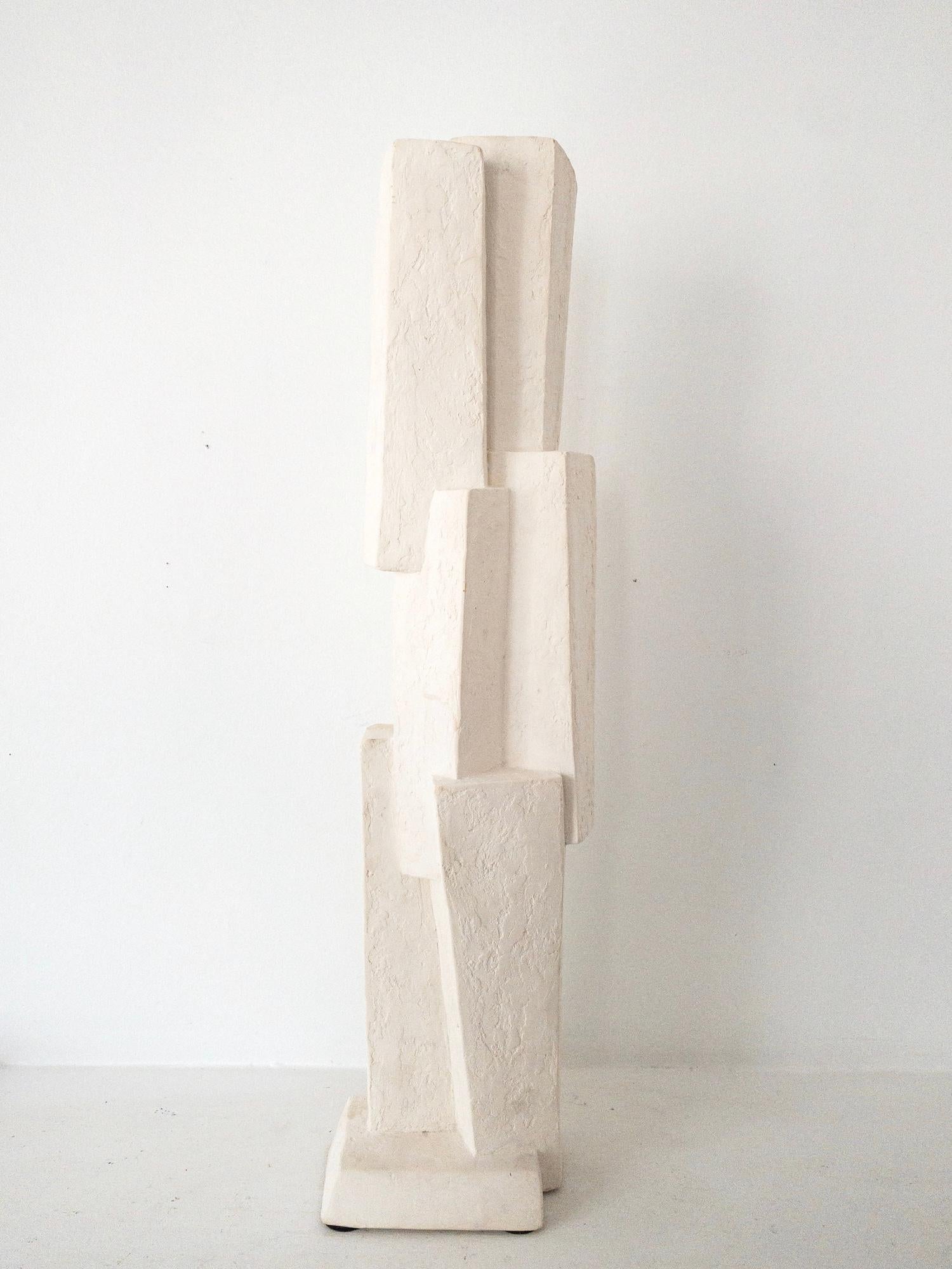 Unity VIII by Delphine Brabant - Abstract geometric sculpture, plaster, white For Sale 3