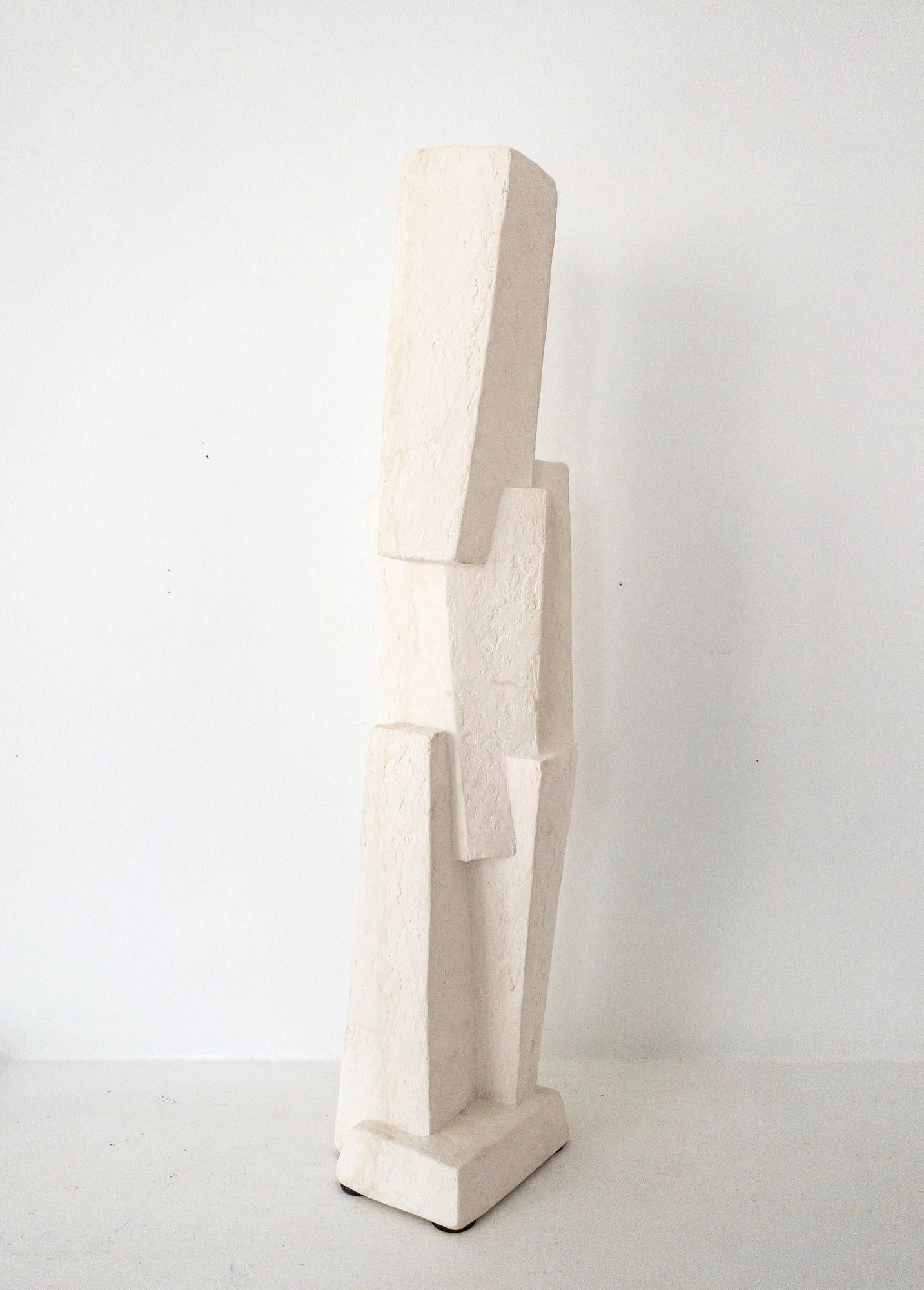 Unity VIII by Delphine Brabant - Abstract geometric sculpture, plaster, white For Sale 4