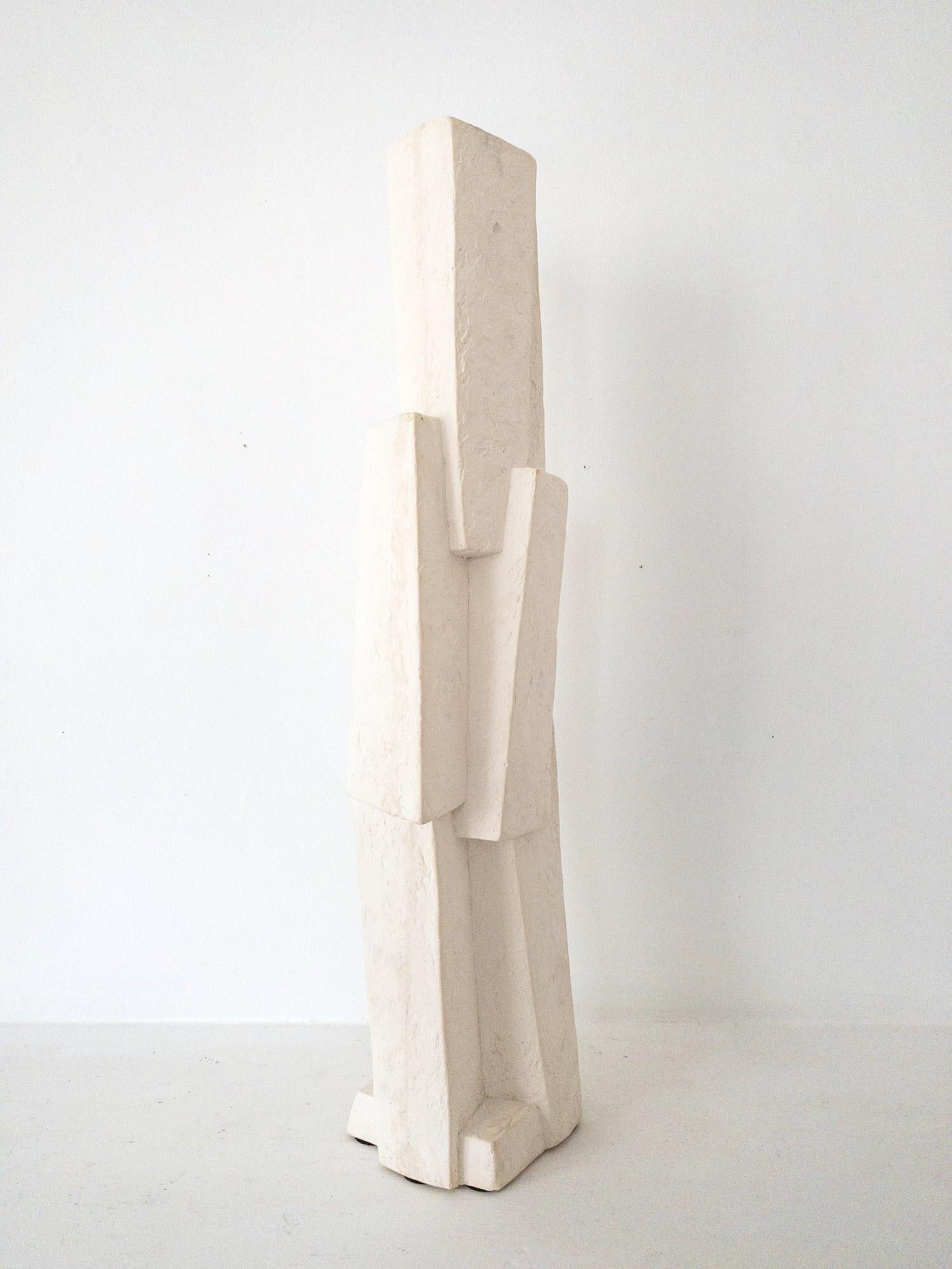 Unity VIII by Delphine Brabant - Abstract geometric sculpture, plaster, white For Sale 5