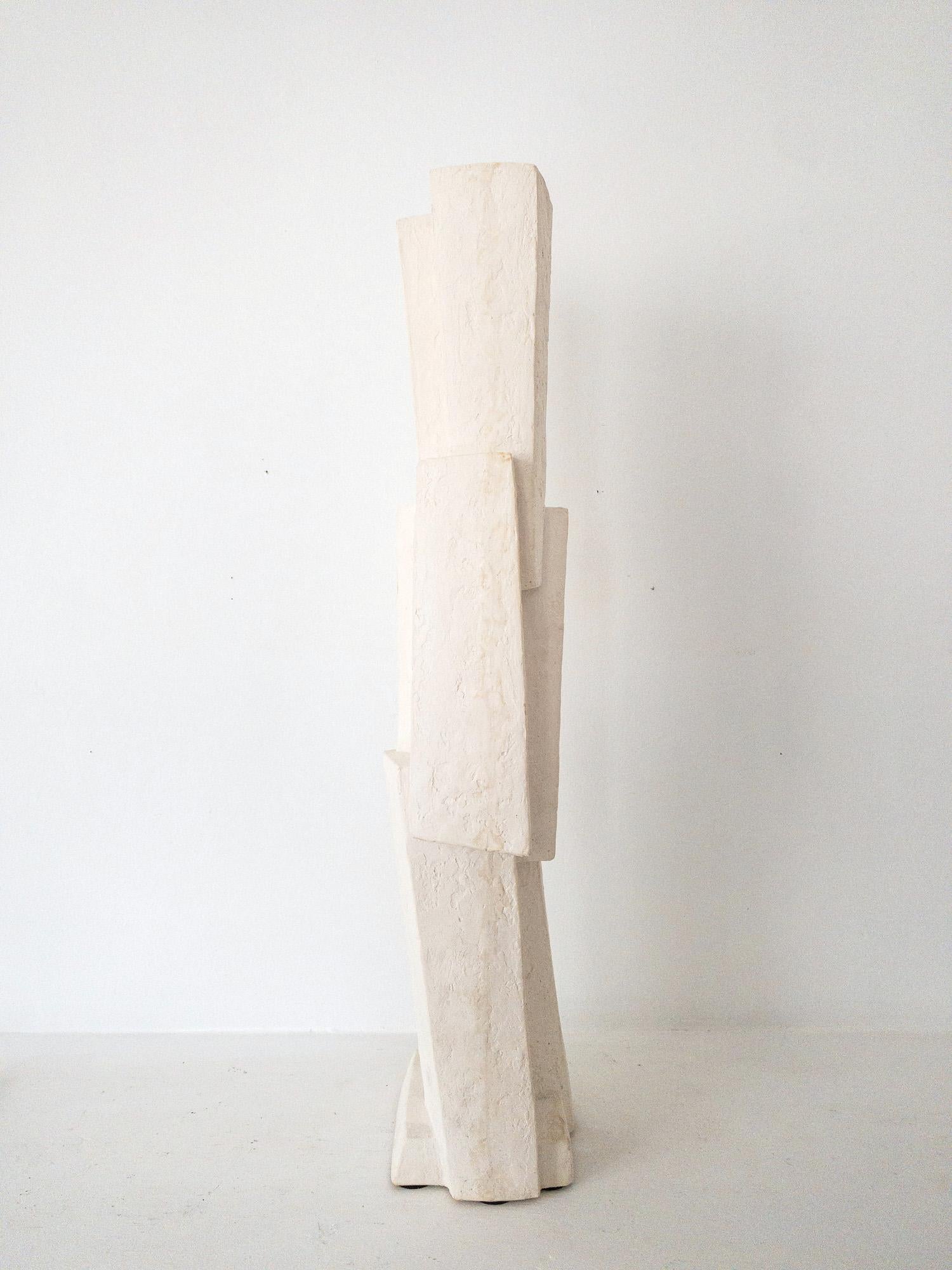 Unity VIII by Delphine Brabant - Abstract geometric sculpture, plaster, white For Sale 6