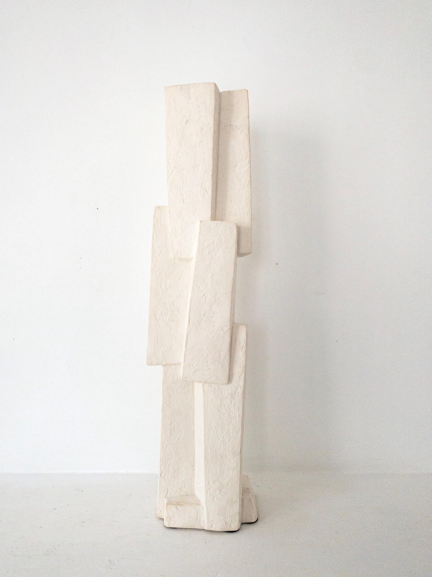 Unity VIII by Delphine Brabant - Abstract geometric sculpture, plaster, white