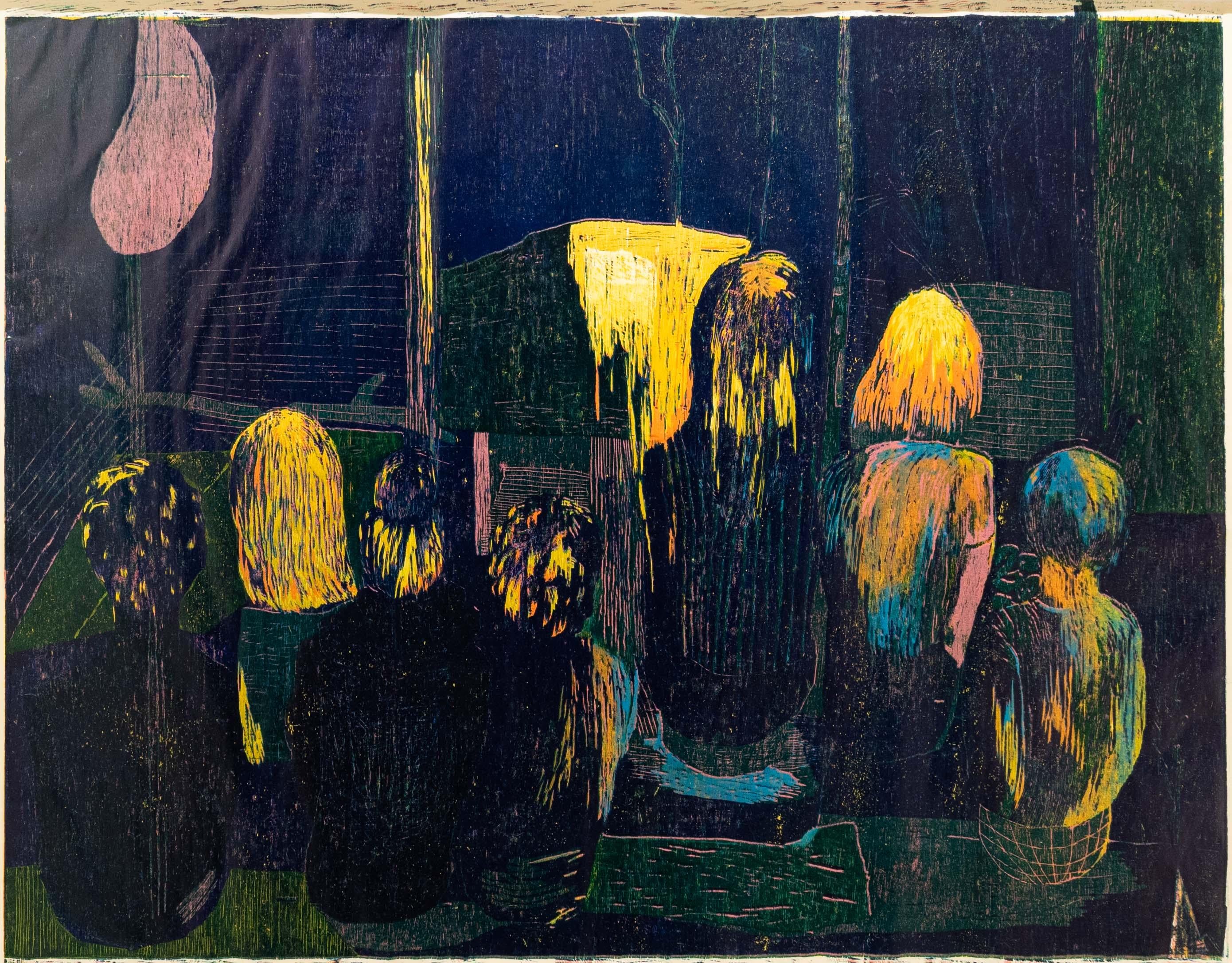 Colourful Oil paint on Japanese paper woodcut, called Just Like This