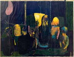 Colourful oil paint on Japanese paper woodcut, called Just Like This