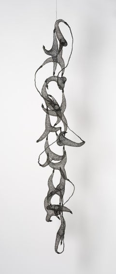 "Iels", Airy Woven Black Metal Hand-Made Pendant Sculpture