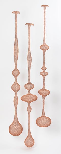 "Ilaé", Transparent Hand-Woven Copper Metal Airy Pendant Sculpture