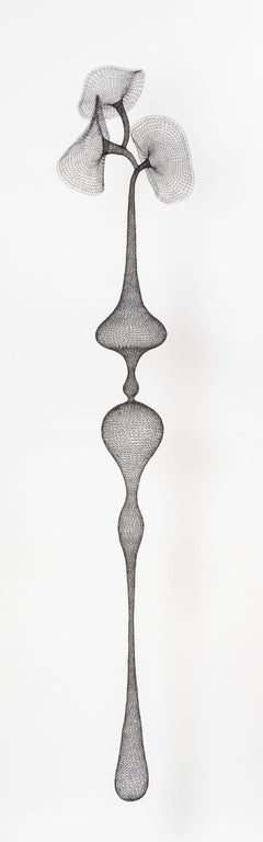 "Iris",  Black Metal Hand-Woven Flower Pendant Aerial Sculpture  