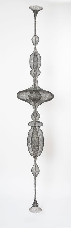 "KOBE I", Airy 3d Sound-Wave Hand-Woven Smooth Orange Metal Pendant Sculpture