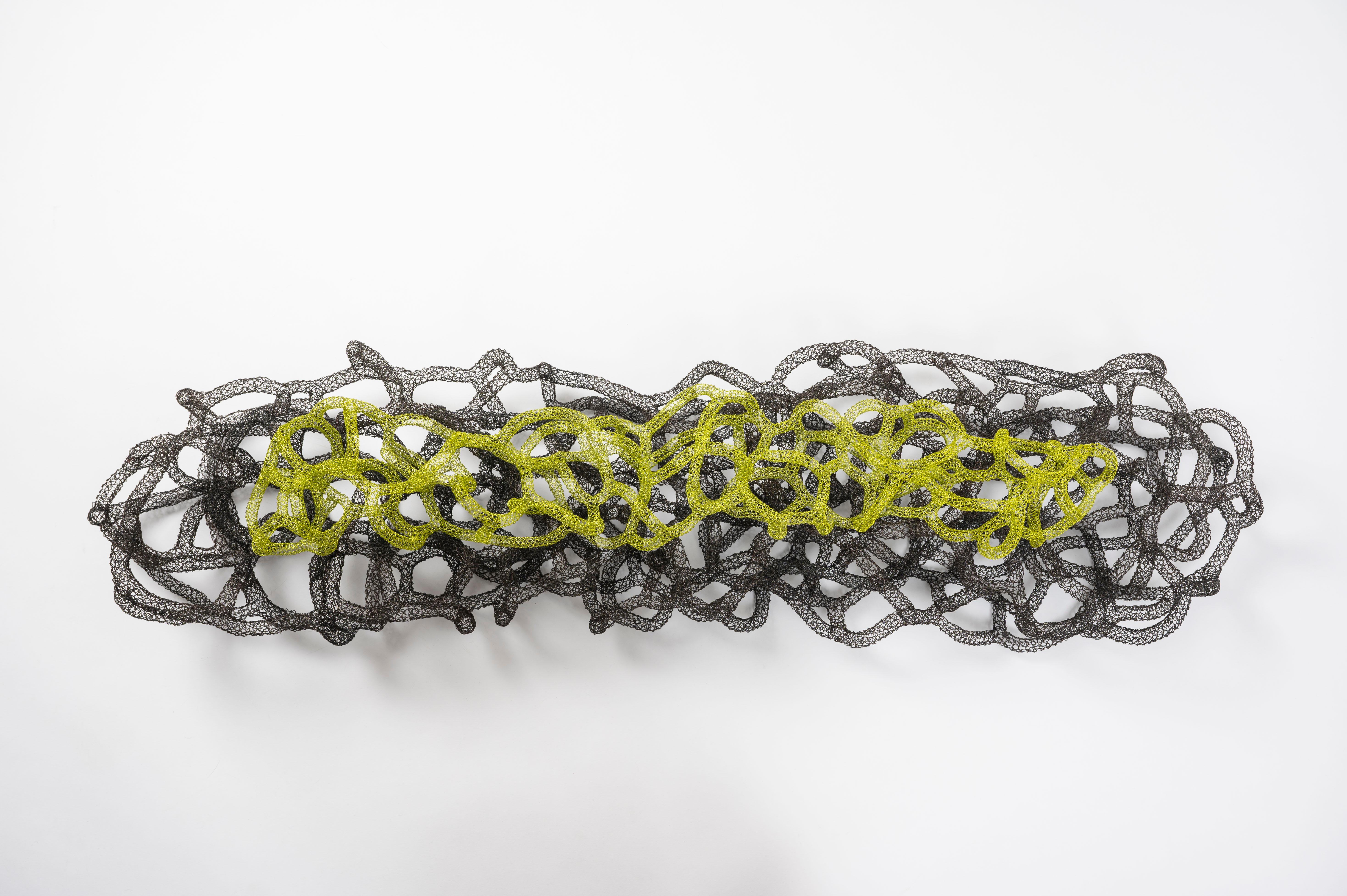 "Roots",  Black Green Metal Hand-Woven Airy Sculpture  
