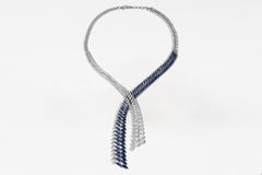 Delphine Marquise White Gold Cascading Diamond and Sapphire Lariat Necklace