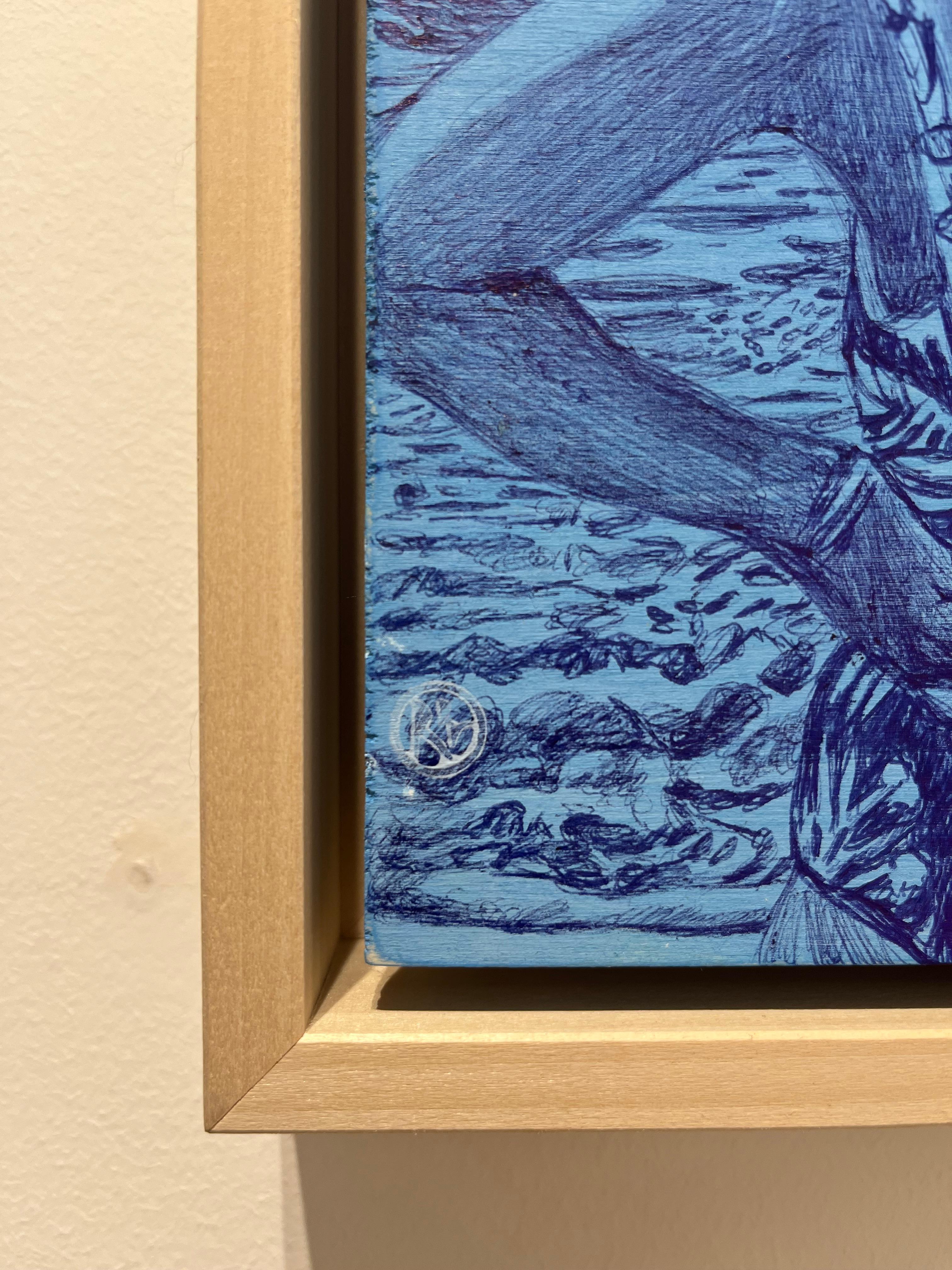 BLEU OCEAN IV - Marron Portrait Painting par Delphine Rocher