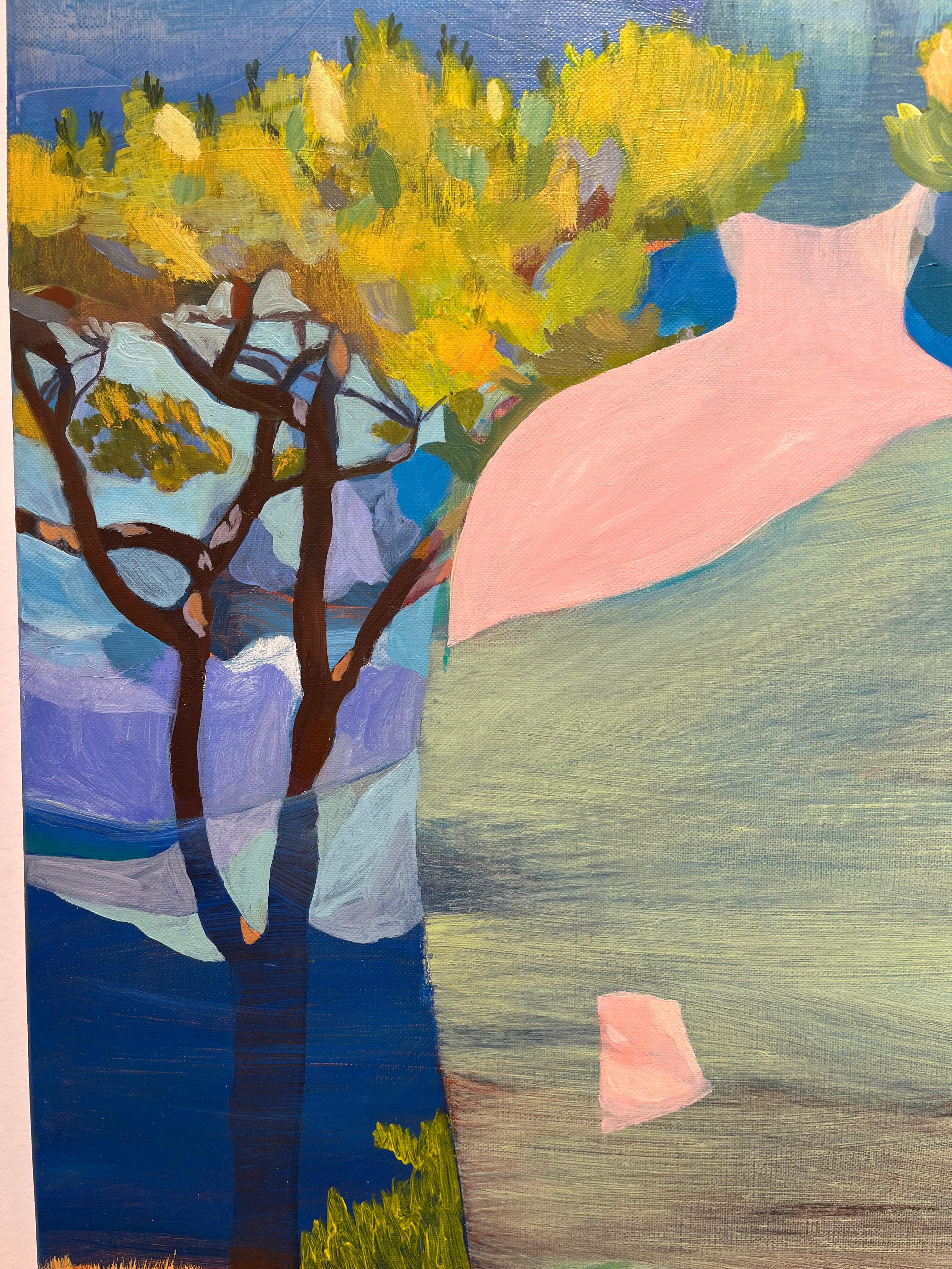 La Mer est calme - Blue Landscape Painting by Delphine Rocher