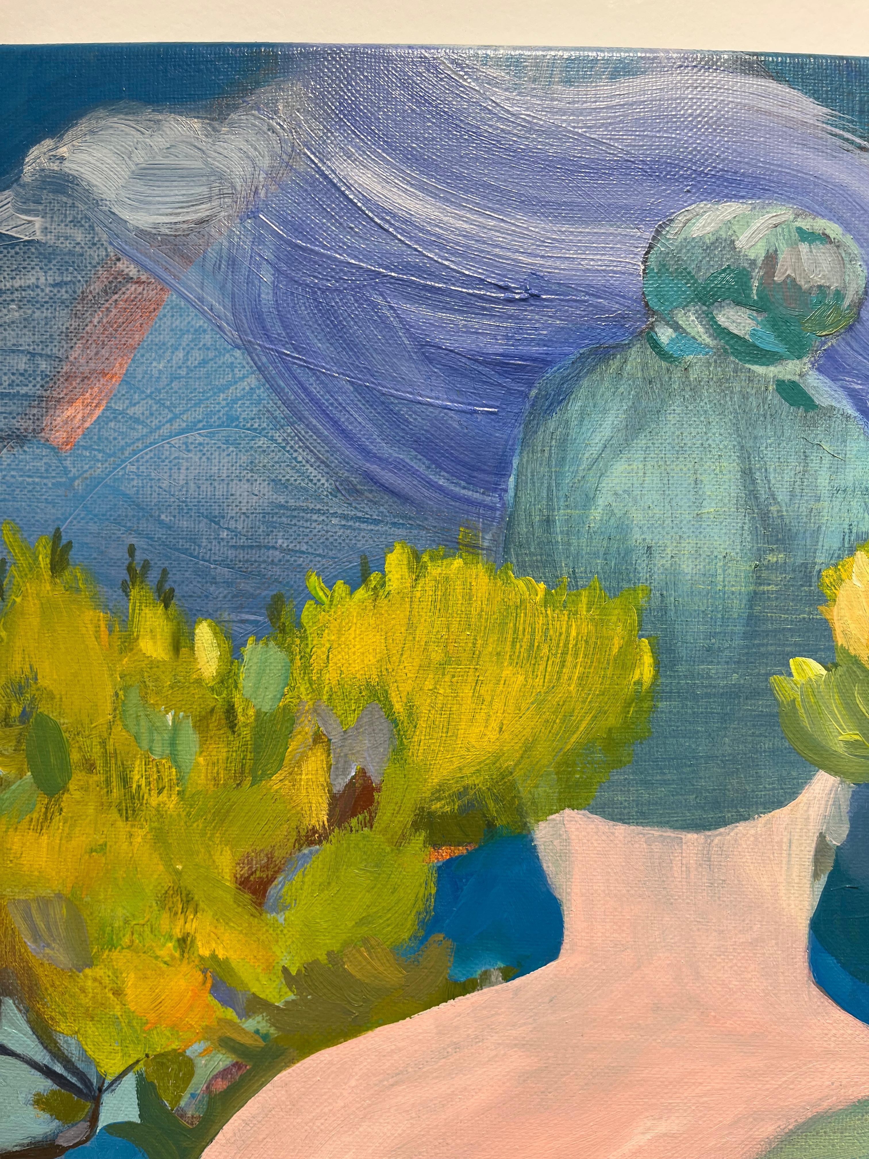 Immerse yourself into this delicate painting from Delphine Rocher, with such magnificent colors .
The title only serves as a door to your imagination ...
Signed by the artist at the back .
Can stay unframed as borders are fully painted 

Delphine‘s
