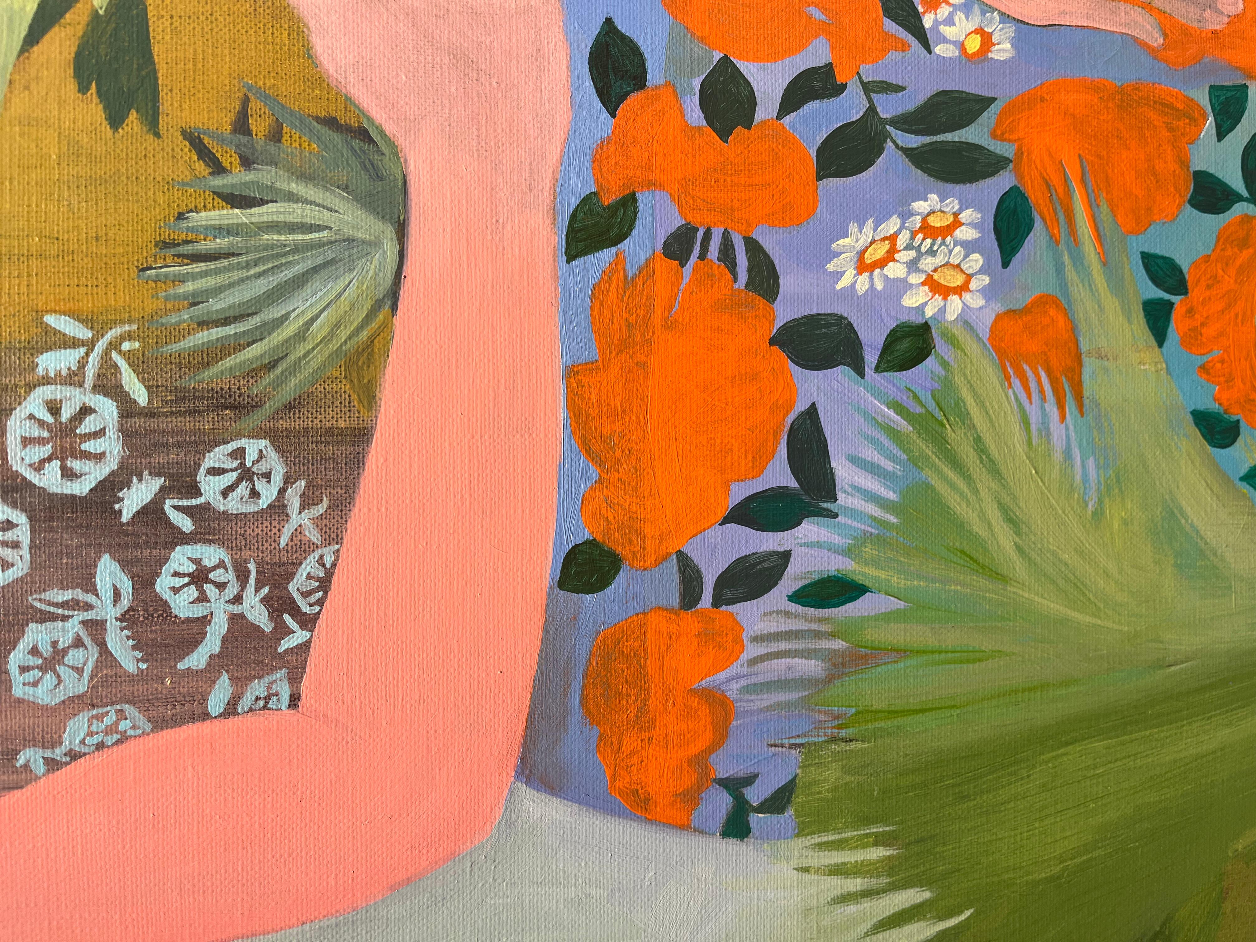 Immerse yourself into this delicate painting from Delphine Rocher, with such magnificent colors .
The title only serves as a door to your imagination ...
Signed by the artist at the back .
Can stay unframed as borders are fully painted 

Delphine‘s