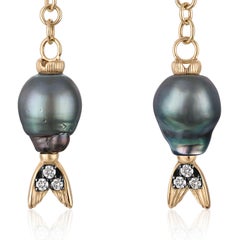 Delphine Tahitian Baroque Pearl Diamond 14k Gold Earrings