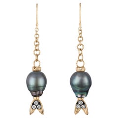 Orecchini Delphine con perle barocche di Tahiti e diamanti in oro 14k