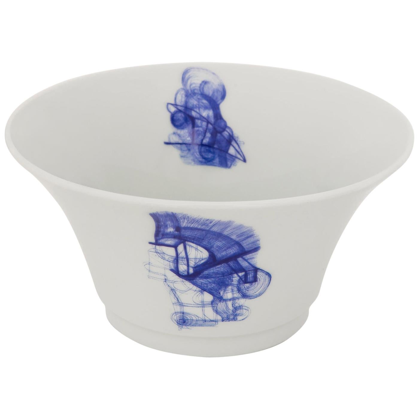 Delpht Blue and White French Limoges Porcelain Deep Bowl, Exclusive Edition For Sale