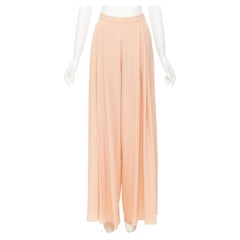 DELPOZO 100% silk peach beige pleated wide leg flowy pants FR36 XS