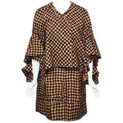 Delpozo Brown Yellow Silk Blend Check Print Jacket with Skirt Ensemble 44 EU