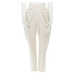 DELPOZO cream gathered voluminous front high waist cropped pants FR36