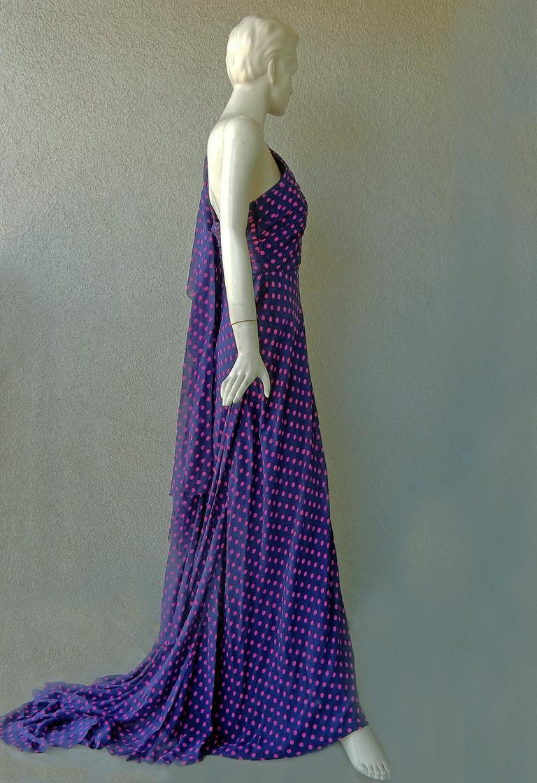 Women's Delpozo Dreamy One-Shoulder Polka Dot Dramatic Silk Chiffon Gown For Sale