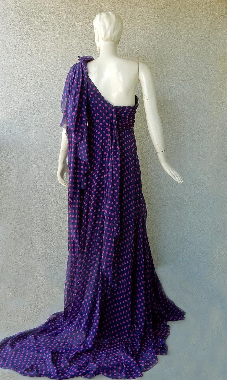 Delpozo Dreamy One-Shoulder Polka Dot Dramatic Silk Chiffon Gown For Sale 1